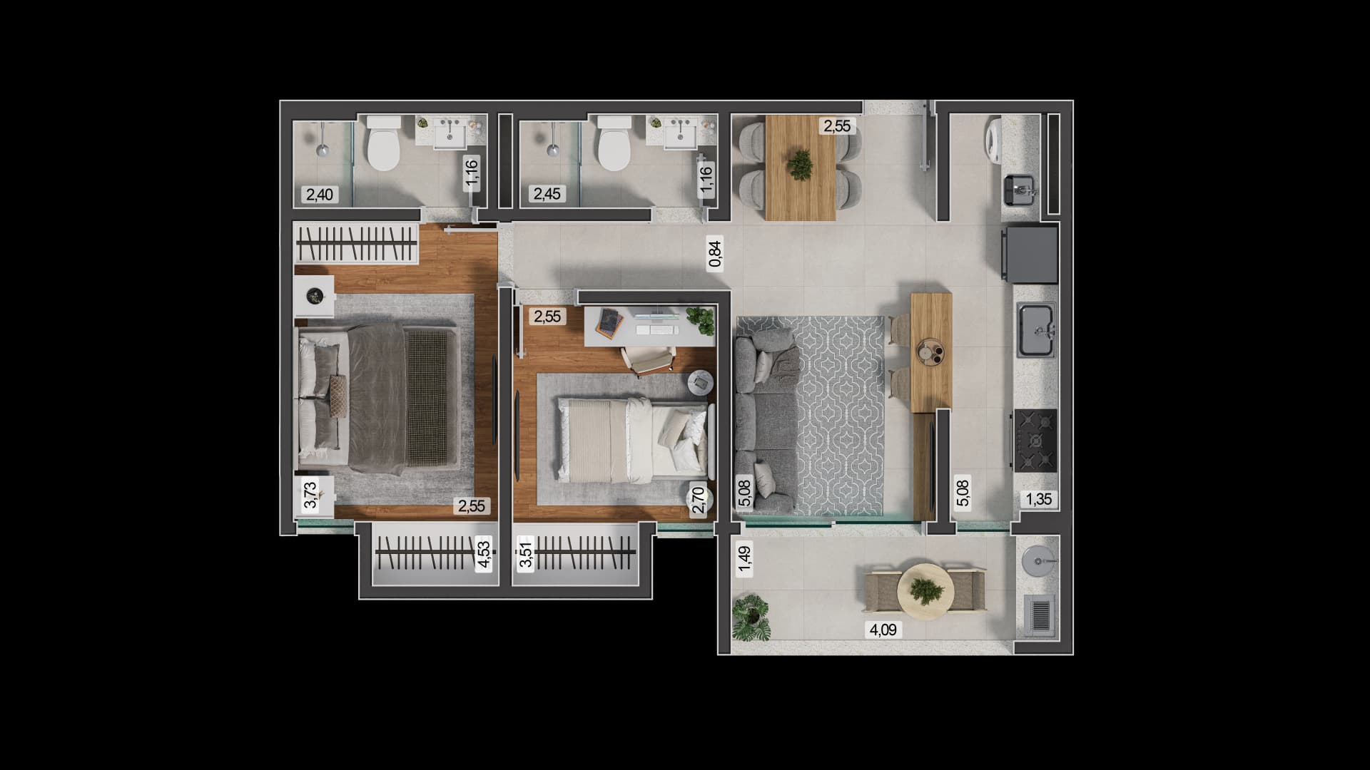 Planta baixa do Apto 1007 - Apartamento 2 quartos no São Mateus